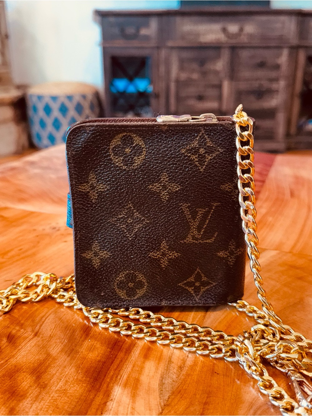 Louis Vuitton vintage compact, wallet, monogram brown, 2002 with unbranded chain - Picture 4 of 17